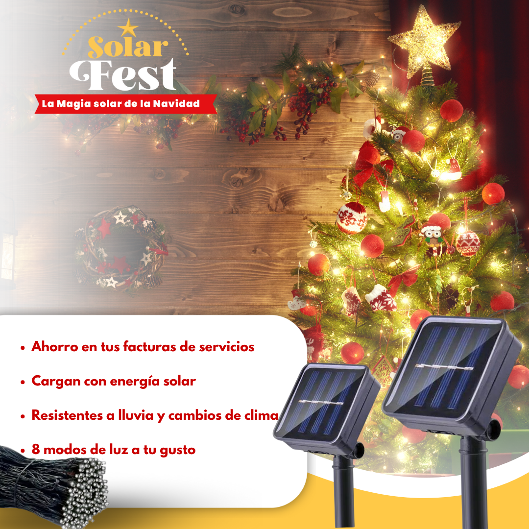 *PACK 2 X 1  LUCES NAVIDEÑAS SOLARFEST -  100 LEDS-10 MTS + PANEL SOLAR ✨🎄