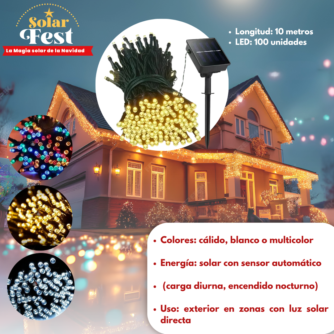 *PACK 2 X 1  LUCES NAVIDEÑAS SOLARFEST -  100 LEDS-10 MTS + PANEL SOLAR ✨🎄