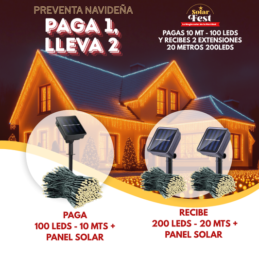 *PACK 2 X 1  LUCES NAVIDEÑAS SOLARFEST -  100 LEDS-10 MTS + PANEL SOLAR ✨🎄