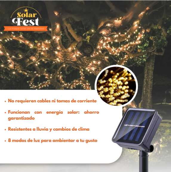 *PACK 2 X 1  LUCES NAVIDEÑAS SOLARFEST -  100 LEDS-10 MTS + PANEL SOLAR ✨🎄