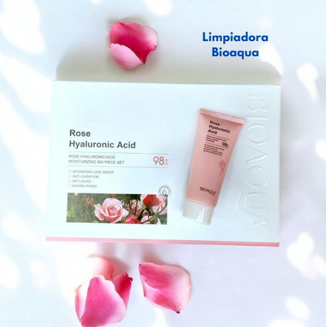 Kit Bioaqua Rosas y Acido Hialurónico - Caja de Lujo x 6 🌹🩷