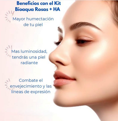 Kit Bioaqua Rosas y Acido Hialurónico - Caja de Lujo x 6 🌹🩷