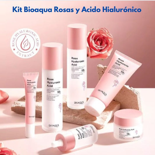 Kit Bioaqua Rosas y Acido Hialurónico - Caja de Lujo x 6 🌹🩷