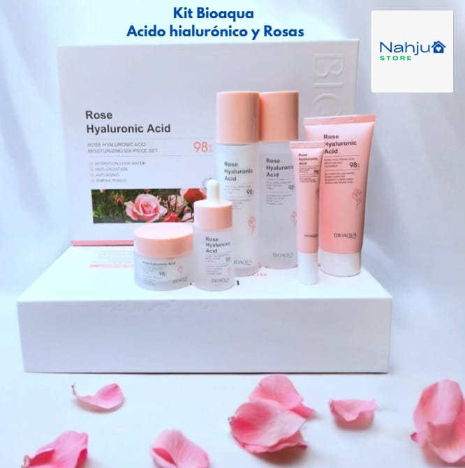 Kit Bioaqua Rosas y Acido Hialurónico - Caja de Lujo x 6 🌹🩷