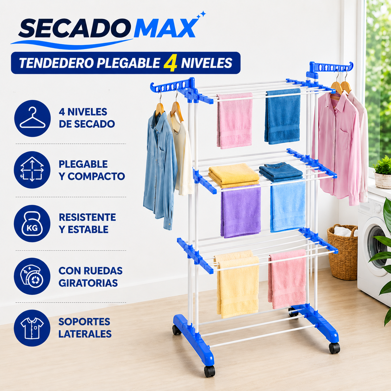 Tendedero Plegable 4 Niveles - SecadoMax™ - Orden y Espacio en tu hogar👚🏠