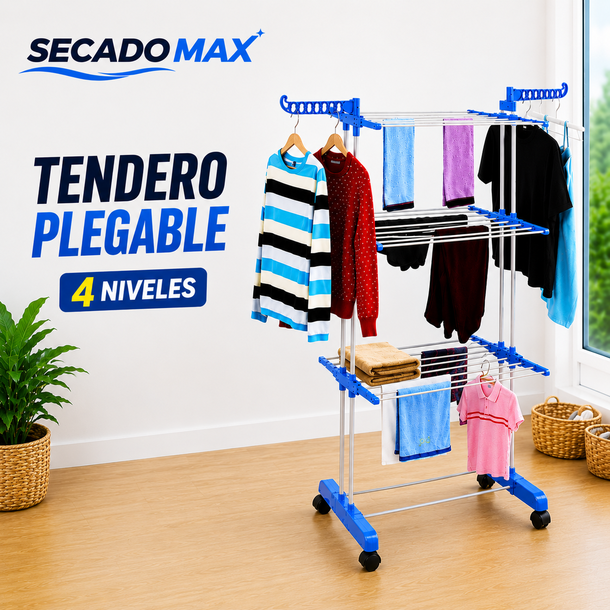 Tendedero Plegable 4 Niveles - SecadoMax™ - Orden y Espacio en tu hogar👚🏠