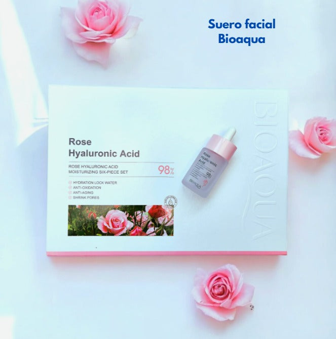 Kit Bioaqua Rosas y Acido Hialurónico - Caja de Lujo x 6 🌹🩷