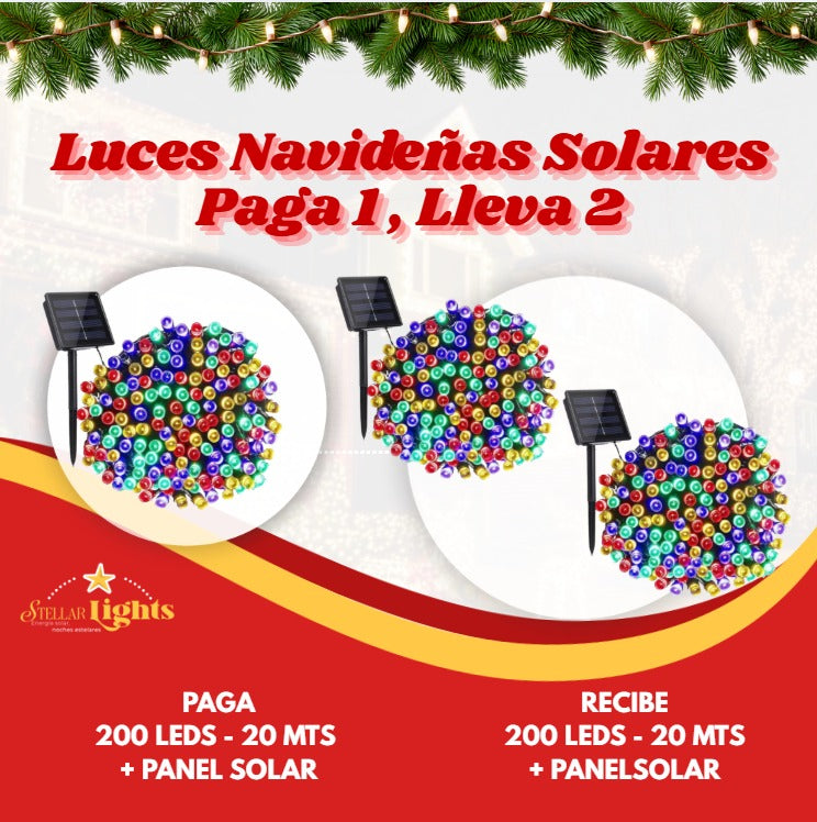 Stellar Lights - Paga 1, Lleva 2 -Luces Navideñas -  200 Leds-20 MTS + Control🎄💫