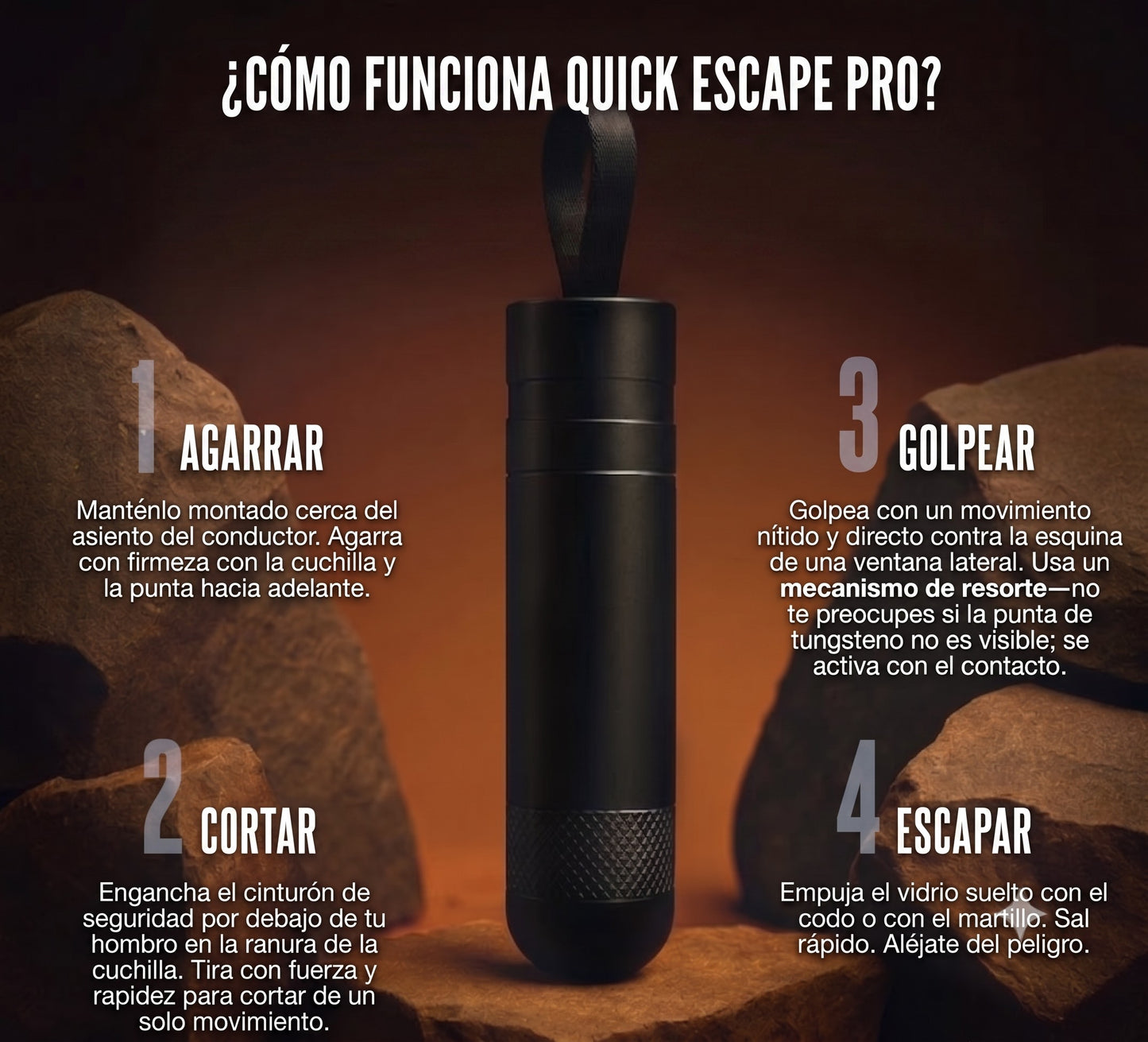 QuickEscape Pro — Llavero de protección de auto 2 en 1
