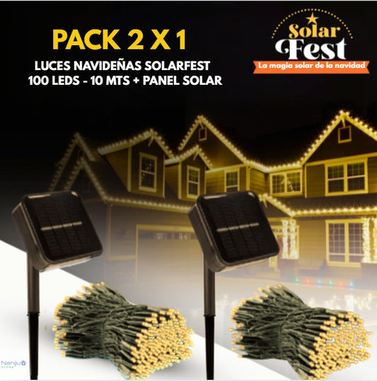 *PACK 2 X 1  LUCES NAVIDEÑAS SOLARFEST -  100 LEDS-10 MTS + PANEL SOLAR ✨🎄