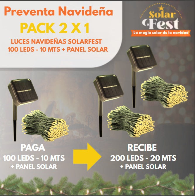 *PACK 2 X 1  LUCES NAVIDEÑAS SOLARFEST -  100 LEDS-10 MTS + PANEL SOLAR ✨🎄