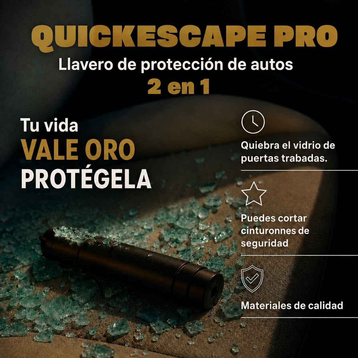 QuickEscape Pro — Llavero de protección de auto 2 en 1