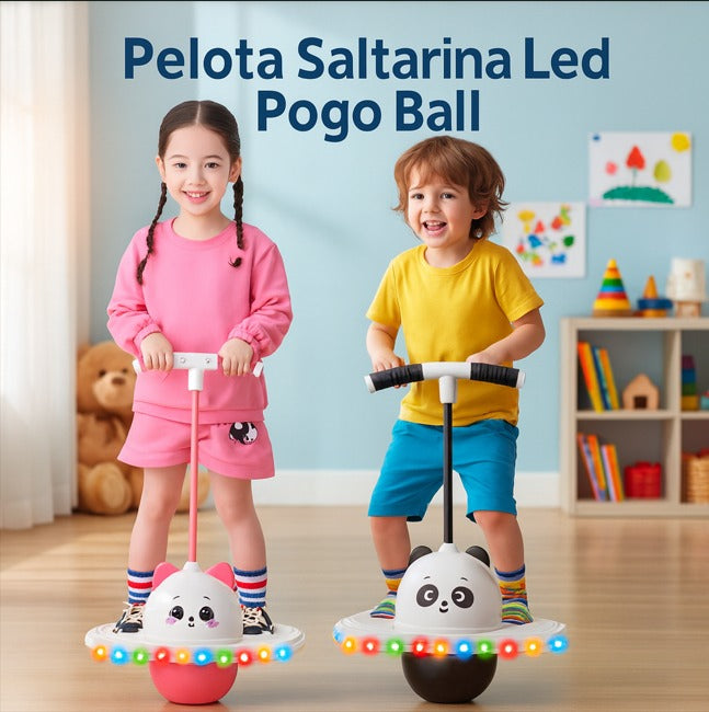 *Pelota saltarina LED POGO BALL - OSO PANDA - GATICO ROSA