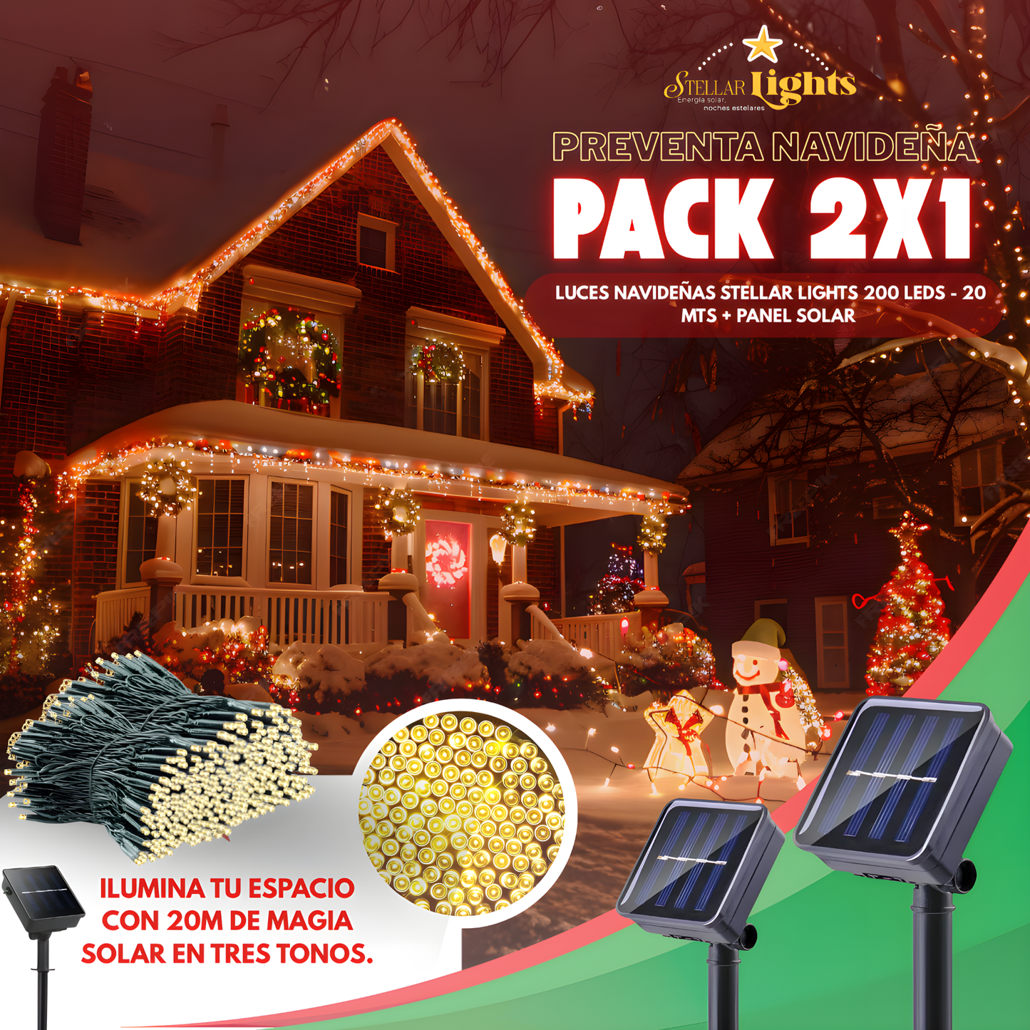 Stellar Lights - Paga 1, Lleva 2 -Luces Navideñas -  200 Leds-20 MTS + Control🎄💫
