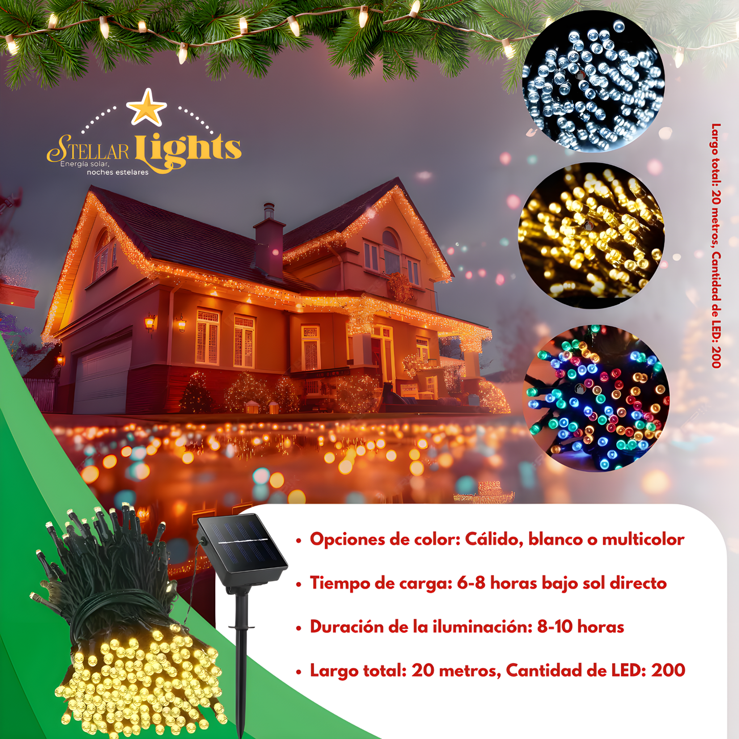 Stellar Lights - Paga 1, Lleva 2 -Luces Navideñas -  200 Leds-20 MTS + Control🎄💫
