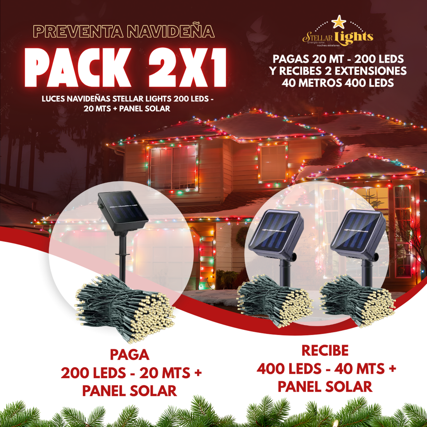 Stellar Lights - Paga 1, Lleva 2 -Luces Navideñas -  200 Leds-20 MTS + Control🎄💫