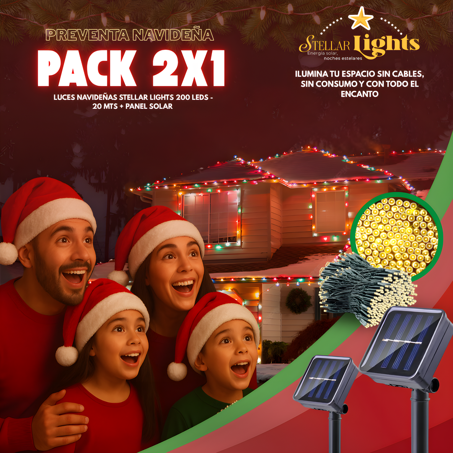 Stellar Lights - Paga 1, Lleva 2 -Luces Navideñas -  200 Leds-20 MTS + Control🎄💫